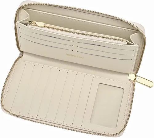 Vista 3 de Cartera de viaje de piel auténtica de lujo con cremallera alrededor Organizador de tarjetas de gran capacidad Clutch clásico para hombres