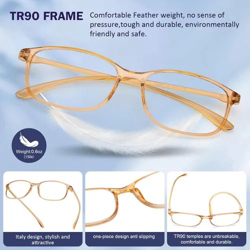 Vista 5 de AQWANO Blue Light Blocking Reading Glasses Women Men, Lightweight Flexible TR90 Computer Readers Unbreakable Cheaters Glasses