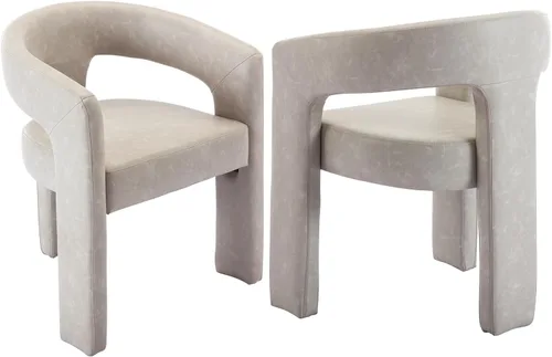 Vista 24 de Silla moderna de comedor en barril, silla de cocina acentuada tapizada en cuero sintético con brazos, silla lateral cómoda para sala de blanco