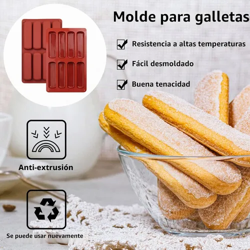 Vista 4 de 2 moldes de silicona para galletas de dedo, 8 cavidades de barras de cereales para hornear, molde de barra de chocolate antiadherente, para Cnady