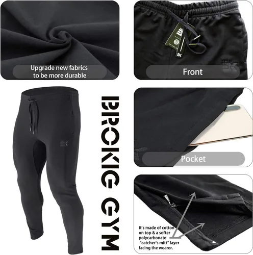 Vista 5 de Brokig - Pantalones deportivos con cremallera para hombre, pantalones casuales para entrenamiento y gimnasia, cómodos pantalones de chándal