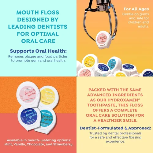 Vista 4 de SuperMouth® Hilo dental sin flúor, hilo dental expansible para eliminar la placa y soporte del esmalte, fórmula suave para niños, adultos y mujeres