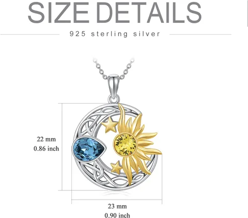 Vista 4 de AOBOCO Collar de plata de ley 925 con luna y estrella celta para mujeres y niñas