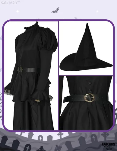 Vista 3 de KatchOn Disfraz de bruja malvada para mujer, disfraz de bruja de Halloween con sombrero