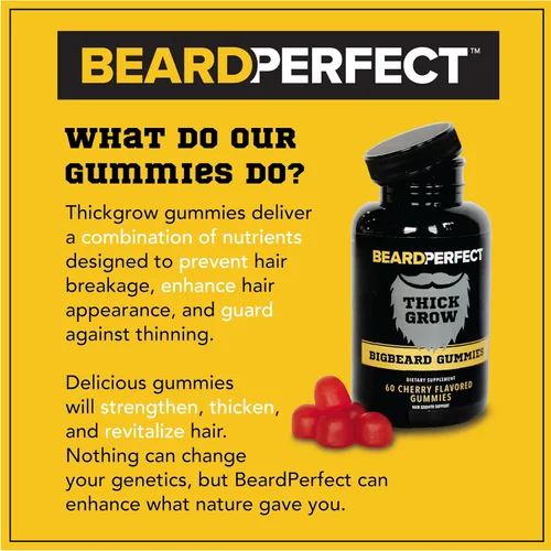 Vista 2 de Gomitas gruesas Bigbeard: obtén una fórmula de crecimiento de barba más fuerte, más larga y gruesa para hombres con biotina, B12 y más de 10