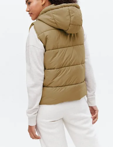 Vista 2 de Chaleco acolchado para mujer con capucha extraíble, sin mangas, con cremallera completa, chaqueta acolchada de plumón