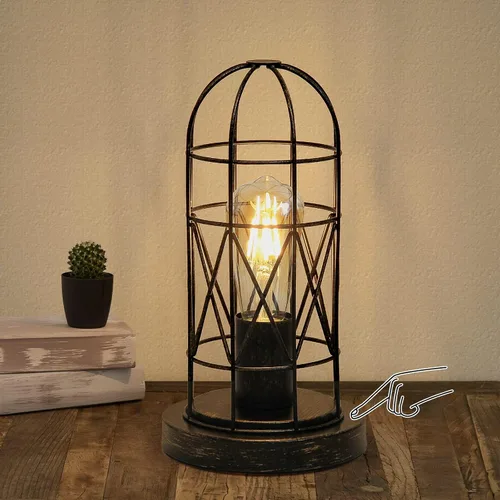 Vista 10 de Pequeña Lámpara Industrial, Lámpara de Mesa de Control Táctil Regulable de 3 Vías, Lámpara Edison Steampunk de Hierro Rústico Vintage, Lámpara
