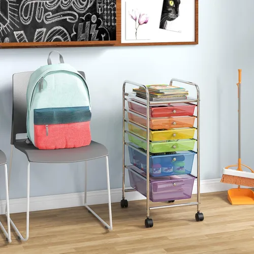 Vista 2 de HOMGX - Carrito de almacenamiento con ruedas de 6 cajones, carrito organizador de 6 cajones, carrito de cajones de almacenamiento, carrito rodante