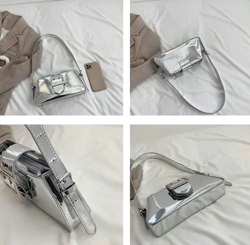 Vista 6 de Bolso Hobo para mujer, bolso cruzado de piel sintética brillante, bolso de mano de pintura, bolso pequeño Y2K, bolso con asa superior 2023