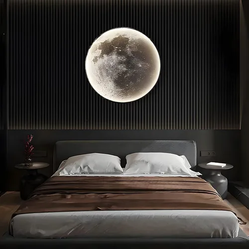Vista 5 de Aplique de pared de luna regulable, lámpara de pared enchufable para mesita de noche, moderna iluminación LED montada en la pared para sala
