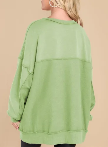 Vista 24 de AlvaQ - Sudadera de gran tamaño para mujer, informal, de manga larga, con botones y cuello Henley, tipo túnica
