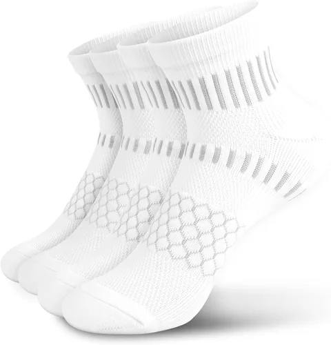Vista 13 de IRAMY Calcetines de compresión de tobillo para hombres y mujeres, acolchados, para correr, atléticos, alivio de la fascitis plantar, 2/4/6 pares