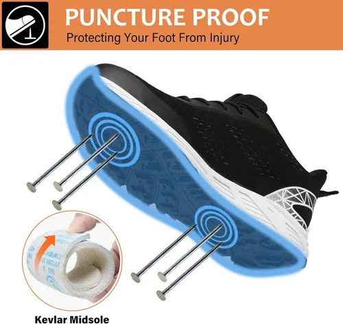 Vista 3 de Zapatos de punta de acero para hombres y mujeres, zapatos de trabajo de seguridad antideslizantes a prueba de pinchazos, cómodos tenis