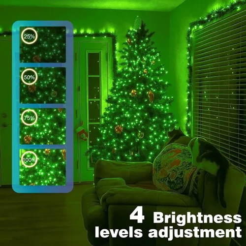 Vista 4 de Luces de Navidad 500 LED de 164 pies, luces impermeables para árbol de Navidad con 8 modos, control remoto, 3 temporizadores y función de memoria