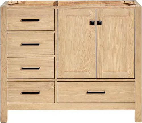 Vista 20 de ARIEL Cambridge Mueble base de tocador de baño de 36 pulgadas, madera maciza, 2 puertas de cierre suave, 5 cajones de cola de milano, roble marrón
