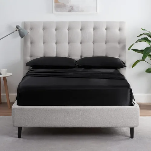 Vista 3 de Serta SatinLuxury - Juego de sábanas de satén sedoso de 4 piezas suave y ligero con bolsillos profundos, tamaño Queen, color negro