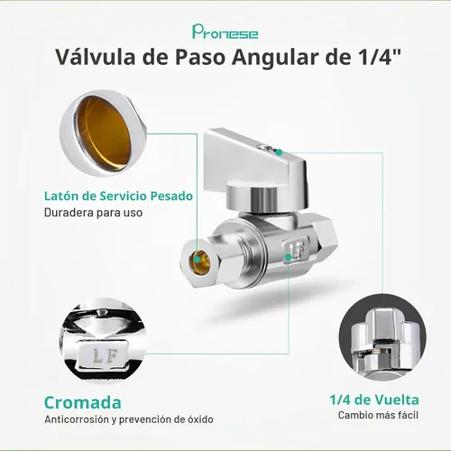 Vista 5 de Paquete de 2 válvulas de ángulo de compresión de 1/4 pulgadas de latón de alta calidad x 1/4 pulgadas de ángulo recto de agua de cuarto de vuelta