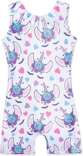 Vista 54 de HOZIY Leotardos de gimnasia para niñas, trajes de ciclismo con patrón adorable brillante