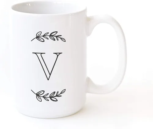 Vista 18 de The Cotton & Canvas Co. Manhattan Wreath - Taza de café personalizada con monograma inicial con letra A, taza de café de cerámica de porcelana. Para