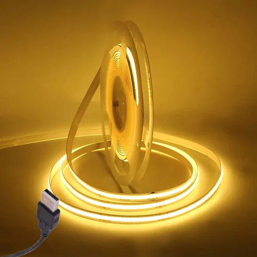 Vista 11 de Tira de luz LED COB flexible, 0.5m/1.6ft Bendable COB LED cuerda luces DC 5V 320 LEDs/m blanco cálido 3000K no impermeable USB cinta luces