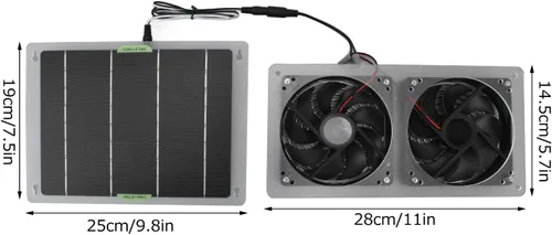 Vista 2 de Kit de ventilador solar 100 W 12 V ventilador de escape doble con panel solar para áticos pequeños gallineros invernaderos escape de ventana