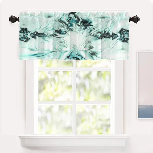 Vista 74 de Shrahala Blue Bright Blackout Curtain Tiers, Colorful Acrylic Paint Pour Abstract Design Kitchen Valance Light Blocking Tier Drapes with Rod Pocket