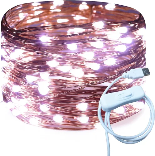 Vista 8 de RUICHEN Alambre de cobre de 33 pies, 100 luces LED USB con interruptor de encendido/apagado, verde