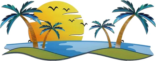 Vista 7 de Shimeyao Arte de pared de metal costero, arte de pared de metal con palmera, decoración de playa al aire libre, baño, esculturas de árbol tropical