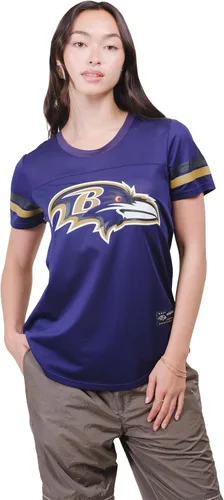 Vista 24 de Ultra Game Women's NFL Official Soft Mesh Varsity Stripe T-Shirt