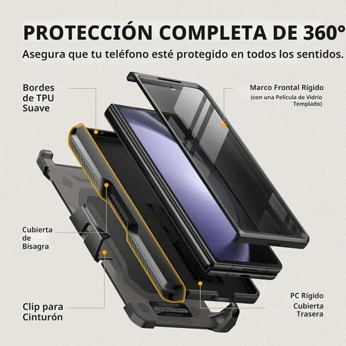 Vista 4 de TONGATE - Funda para Z Fold 5, con ranura para S Pen y pantalla de privacidad, color negro Kickstand & Belt Clip, Anti-Spy, Holster, Hinge