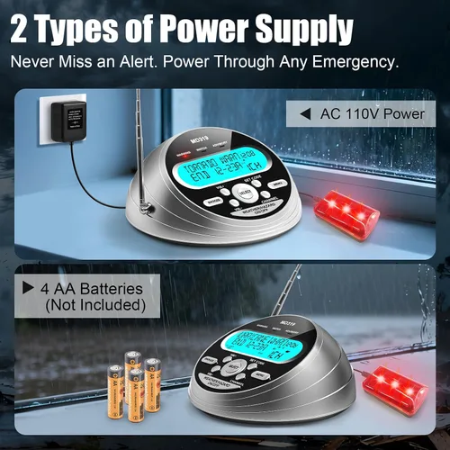 Vista 7 de NOAA Weather Radio-S.A.M.E. Programación localizada, radio de alerta meteorológica con más de 80 alertas de emergencia, reloj despertador, radio