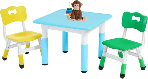 Vista 10 de FUNLIO Juego de mesa y 2 sillas para niños, juego de mesa y sillas para niños de 3 a 8 años, fácil de limpiar, mesa de artes y manualidades