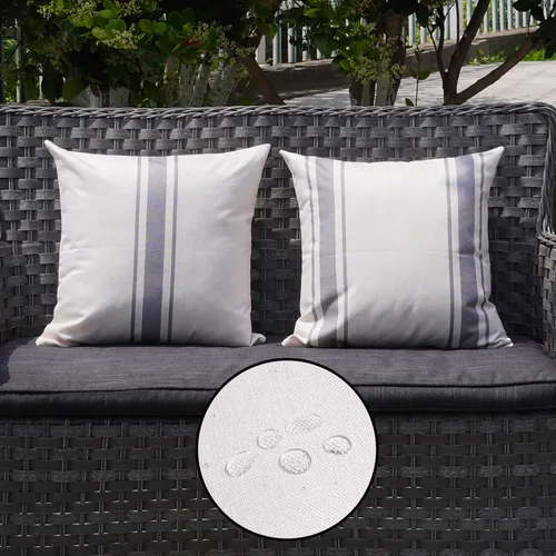 Vista 14 de ONWAY Juego de 2 fundas de almohada para exteriores impermeables de 16 x 16 pulgadas, fundas decorativas de lino, fundas de almohada de lino beige