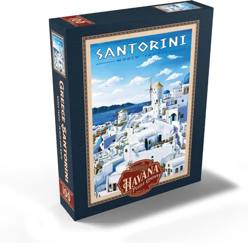 Vista 2 de MyPuzzle Greece Santorini - Póster de viaje vintage de 100 piezas para adultos