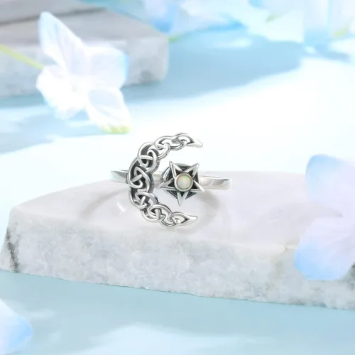 Vista 5 de Fidget Spinner Anxiety Rings for Women: Sterling Silver Lotus Moon Star Sunflower Ring Stress Relieving Calm Ring Jewelry Gifts for Daughter
