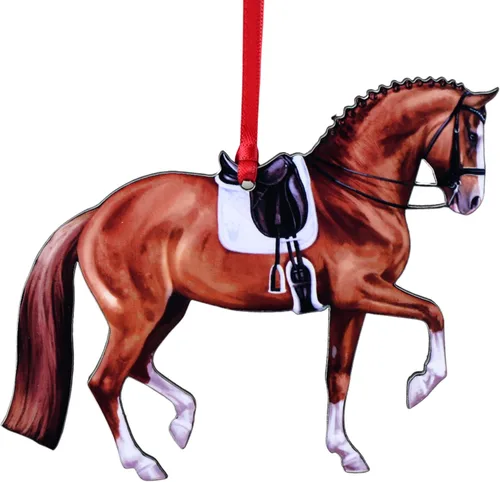 Vista 6 de Adornos navideños de caballo de doma, regalos de caballo para mujeres, decoración de adornos de caballo (bayo)
