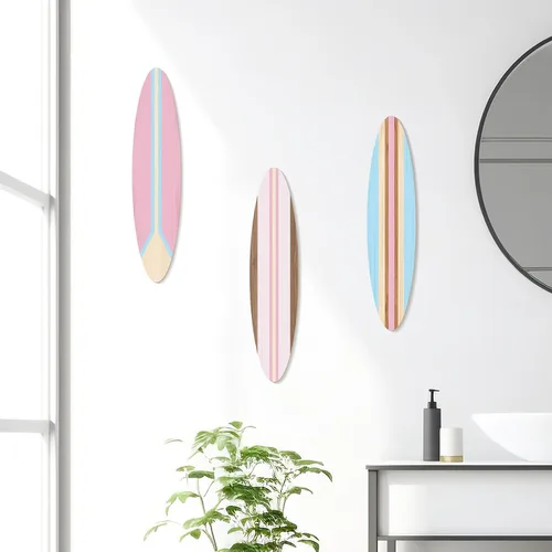 Vista 7 de Zzbakress 3 piezas de decoración de pared de tabla de surf de madera para colgar en la pared, decoración de habitación temática de playa, decoración
