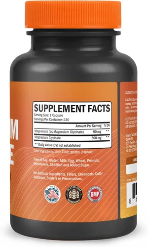 Vista 6 de Glicinato de magnesio – Suplemento de magnesio de alta absorción de 500 mg por porción para aliviar el estrés, el sueño, la salud del corazón