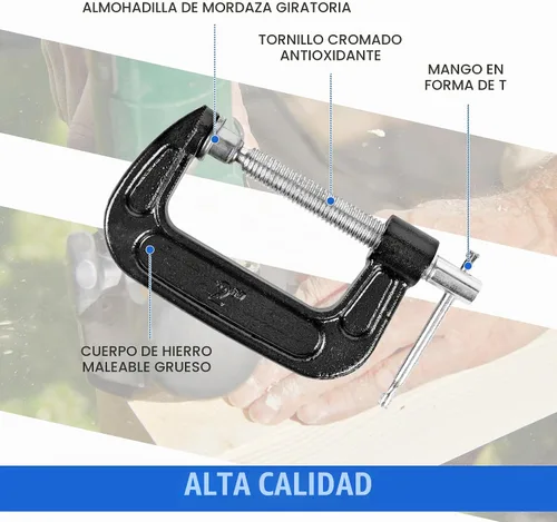 Vista 3 de MYFAMIREA Juego de 8 abrazaderas C de 2 pulgadas de acero resistente con marco de hierro fundido, mango en T deslizante, más estabilidad
