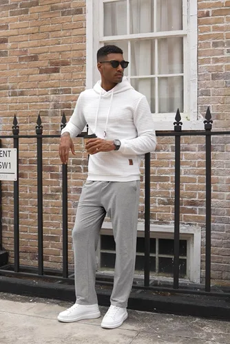 Vista 4 de COOFANDY Pantalones deportivos de algodón para hombre, pantalones de descanso con parte inferior abierta, pantalones ligeros casuales con bolsillos