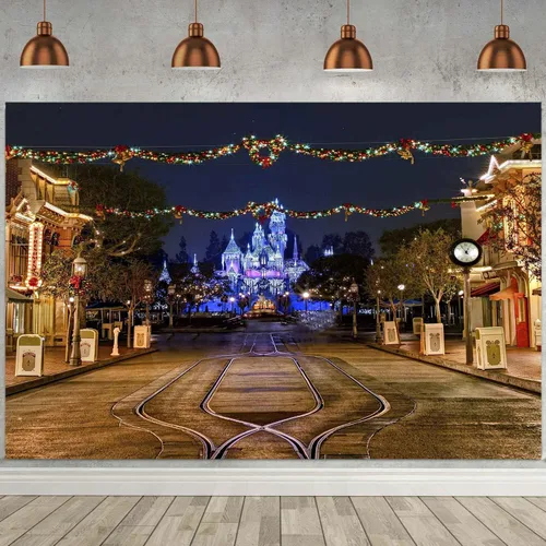 Vista 2 de BJMYMT95 - Telón de fondo para patio de juegos infantil para decoración de fiesta de cumpleaños, parque de atracciones para niños, vista nocturna