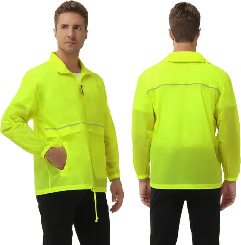 Vista 5 de Corna Chaqueta impermeable plegable para hombre, para exteriores, ligera, para senderismo, correr, rompevientos, con capucha