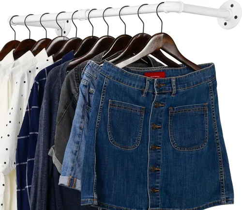 Vista 14 de WEBI Perchero de Ropa Montado en la Pared, Perchero de Tubo Industrial de 20 Pulgadas para Colgar, Barra de Ropa de Hierro Resistente, Varilla