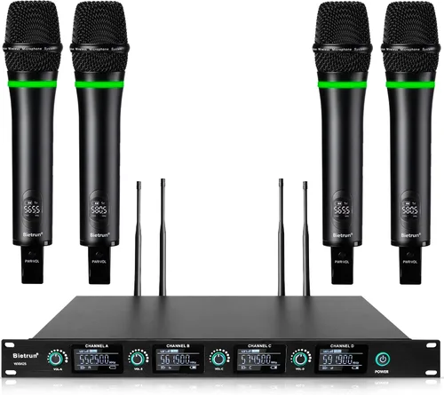 Vista 12 de Bietrun - Sistema de micrófono inalámbrico XLR, rango de 165 pies, micrófono de mano dinámico de metal dual UHF profesional inalámbrico con cable