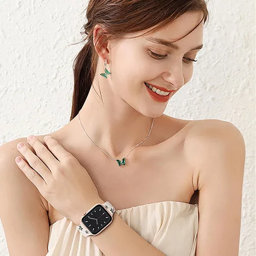 Vista 7 de Bandas con grabado floral compatibles con Apple Watch de 41mm 40mm 44mm 45mm 42mm 38mm 46mm 49mm para mujeres, correa deportiva de silicona suave