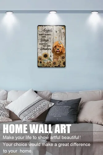 Vista 2 de Letrero de hojalata vintage con texto en inglés «Angels Don't Always Have Wings Sometimes They Have Whiskers», cartel de estaño vintage para amantes