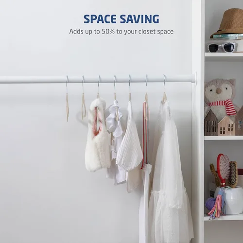 Vista 4 de ZOBER Perchas de terciopelo premium para niños (14.0pulgadas 50 unidades), antideslizantes, ultra delgadas para ahorrar espacio, para niños, gancho