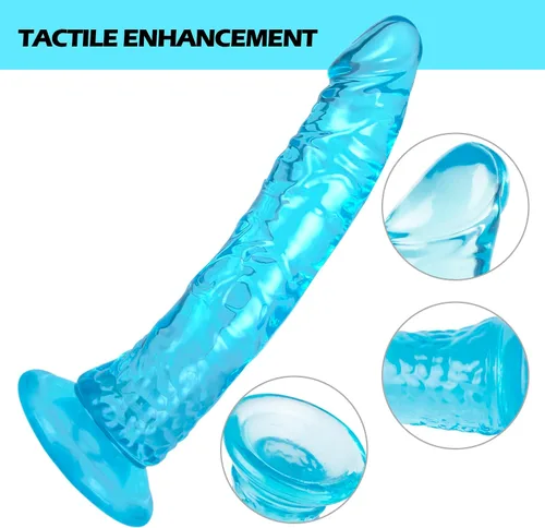Vista 5 de Consolador realista grande de 8.1 pulgadas con potentes ventosas, juguete sexual suave y realista para principiantes, para mujeres, hombres, Azul