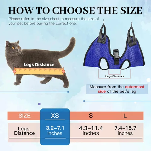 Vista 3 de PatiencET Hamaca de Aseo para Perros, Hamaca de Aseo para Mascotas para Gatos y Perros, Soporte para Perros para Recortar Uñas, Cabestrillo para Azul
