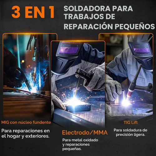 Vista 2 de HITBOX 145A Soldador MIG 3 en 1, 110 V 220 V sin gas núcleo de fundente TIG/Stick
